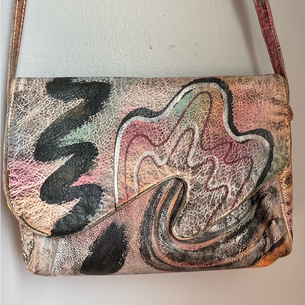 Pink and Black Artistic Shoulder Bag with Abstract Design
